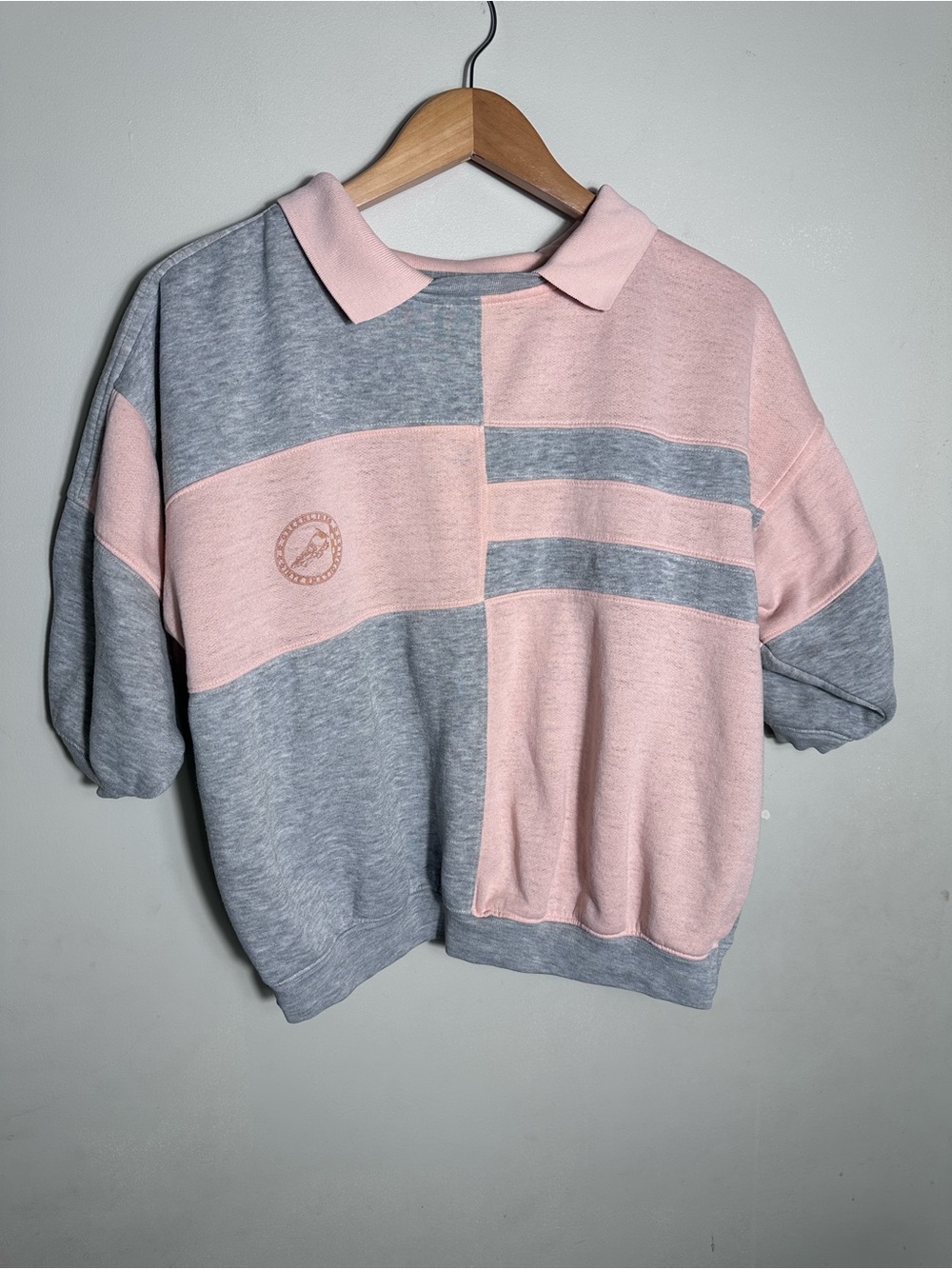 Vintage Colorblock Pink and Gray Collared Sweatshirt